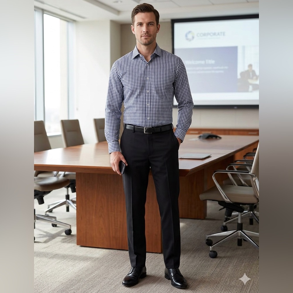 Nordstrom Navy and White Gingham Button-Down Shirt